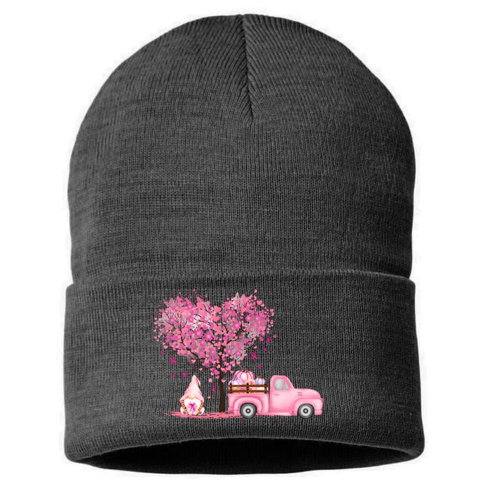 Breast Cancer Awareness Gnome Vintage Fall Truck Sustainable Knit Beanie