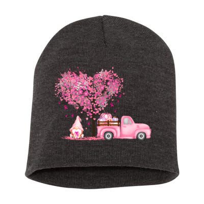 Breast Cancer Awareness Gnome Vintage Fall Truck Short Acrylic Beanie