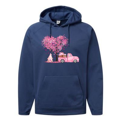 Breast Cancer Awareness Gnome Vintage Fall Truck Performance Fleece Hoodie