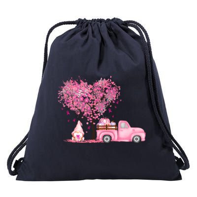 Breast Cancer Awareness Gnome Vintage Fall Truck Drawstring Bag