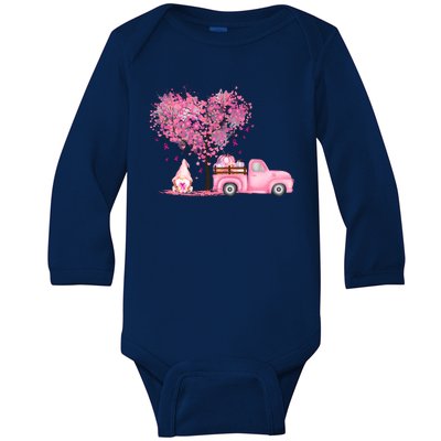 Breast Cancer Awareness Gnome Vintage Fall Truck Baby Long Sleeve Bodysuit