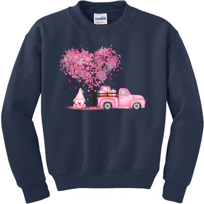 Breast Cancer Awareness Gnome Vintage Fall Truck Kids Sweatshirt