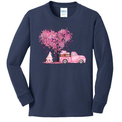 Breast Cancer Awareness Gnome Vintage Fall Truck Kids Long Sleeve Shirt