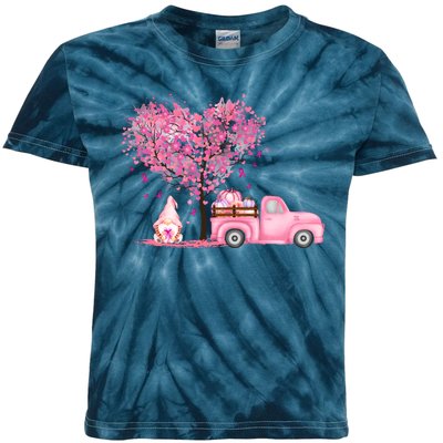 Breast Cancer Awareness Gnome Vintage Fall Truck Kids Tie-Dye T-Shirt