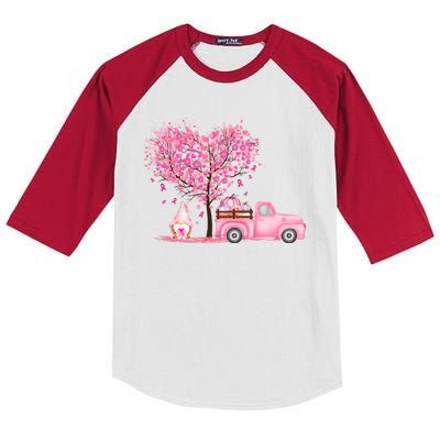 Breast Cancer Awareness Gnome Vintage Fall Truck Kids Colorblock Raglan Jersey