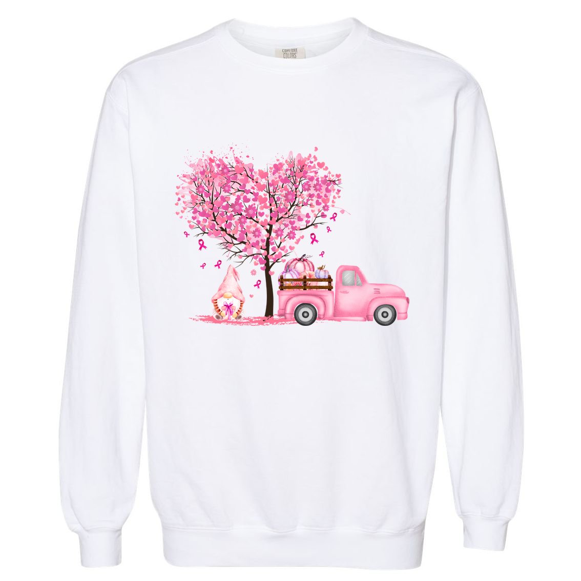 Breast Cancer Awareness Gnome Vintage Fall Truck Garment-Dyed Sweatshirt