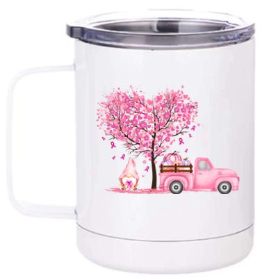 Breast Cancer Awareness Gnome Vintage Fall Truck 12 oz Stainless Steel Tumbler Cup