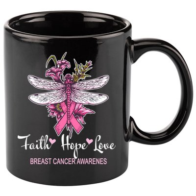 Breast Cancer Awareness Dragonfly 11oz C Handle Ceramic Mug