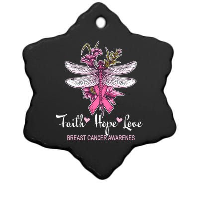 Breast Cancer Awareness Dragonfly Ceramic Star Ornament