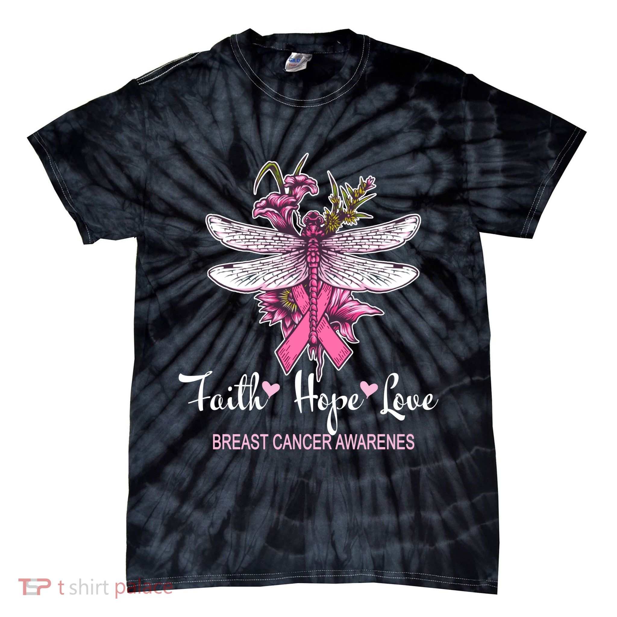 Breast Cancer Awareness Dragonfly Tie-Dye T-Shirt