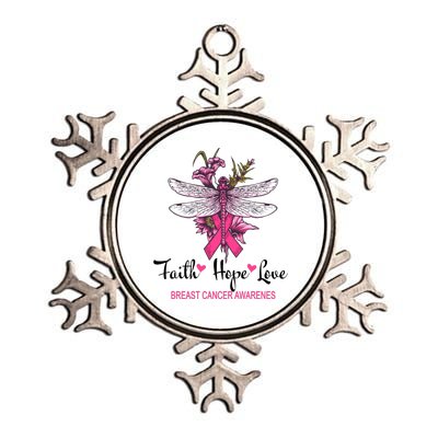 Breast Cancer Awareness Dragonfly Metallic Star Ornament