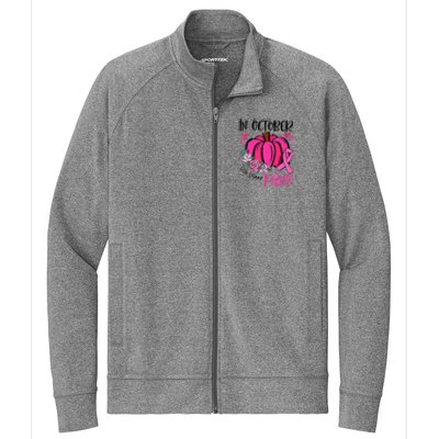 Breast Cancer Awareness In October We Wear Pink Pumpkin Stretch Full-Zip Cadet Jacket