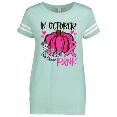 Breast Cancer Awareness In October We Wear Pink Pumpkin Enza Ladies Jersey Football T-Shirt