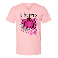 Breast Cancer Awareness In October We Wear Pink Pumpkin V-Neck T-Shirt