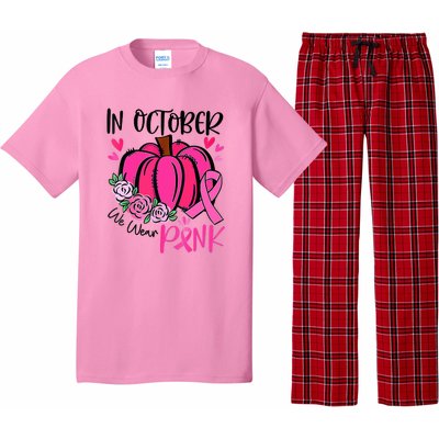 Breast Cancer Awareness In October We Wear Pink Pumpkin Pajama Set