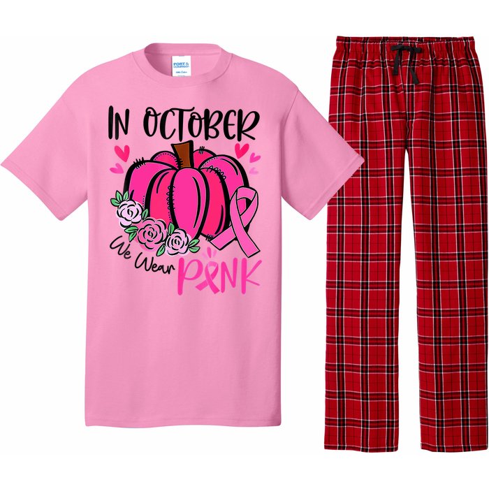 Breast Cancer Awareness In October We Wear Pink Pumpkin Pajama Set