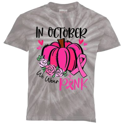 Breast Cancer Awareness In October We Wear Pink Pumpkin Kids Tie-Dye T-Shirt