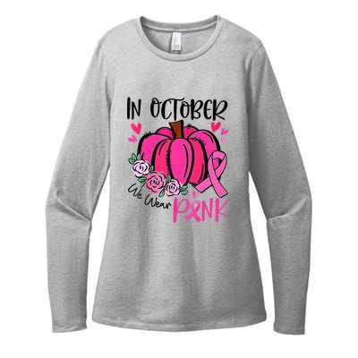 Breast Cancer Awareness In October We Wear Pink Pumpkin Womens CVC Long Sleeve Shirt