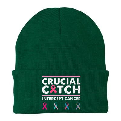 Breast Cancer Awareness Crucial A Catch Intercept Cancer Knit Cap Winter Beanie