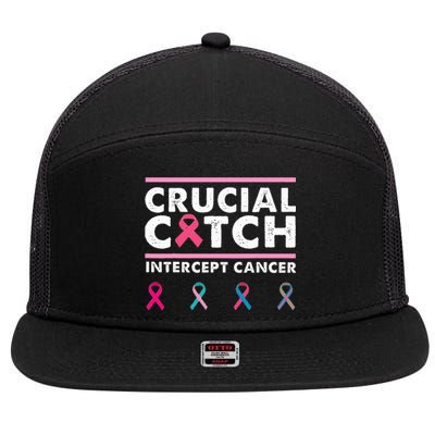 Breast Cancer Awareness Crucial A Catch Intercept Cancer 7 Panel Mesh Trucker Snapback Hat