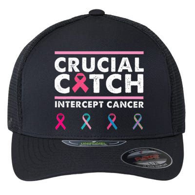 Breast Cancer Awareness Crucial A Catch Intercept Cancer Flexfit Unipanel Trucker Cap