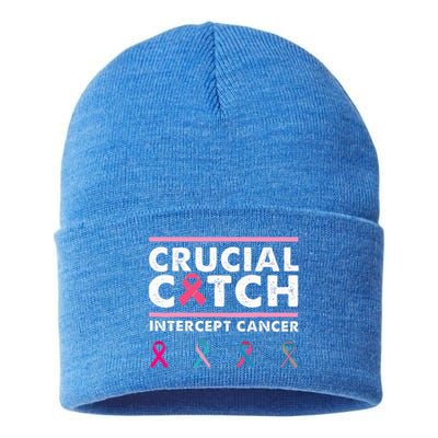 Breast Cancer Awareness Crucial A Catch Intercept Cancer Sustainable Knit Beanie