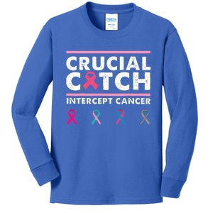 Breast Cancer Awareness Crucial A Catch Intercept Cancer Kids Long Sleeve Shirt