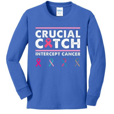 Breast Cancer Awareness Crucial A Catch Intercept Cancer Kids Long Sleeve Shirt