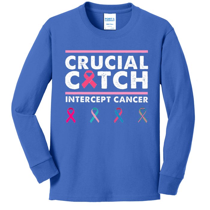 Breast Cancer Awareness Crucial A Catch Intercept Cancer Kids Long Sleeve Shirt