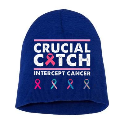 Breast Cancer Awareness Crucial A Catch Intercept Cancer Short Acrylic Beanie