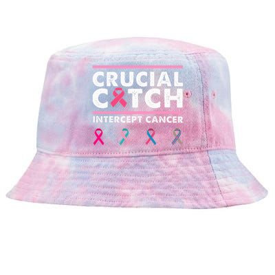 Breast Cancer Awareness Crucial A Catch Intercept Cancer Tie-Dyed Bucket Hat