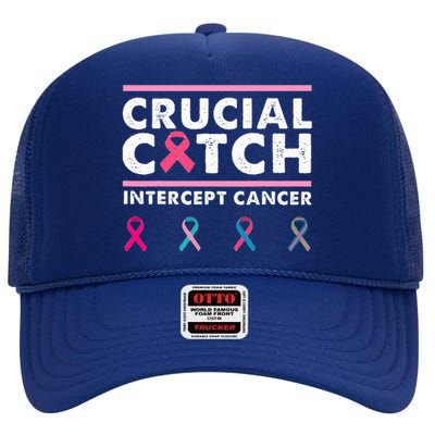 Breast Cancer Awareness Crucial A Catch Intercept Cancer High Crown Mesh Back Trucker Hat