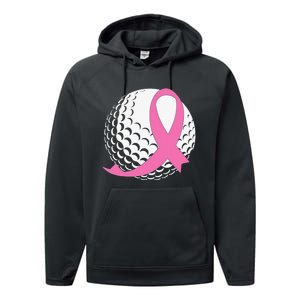 Breast Cancer Awareness Golf Ball Pink Ribbon Performance Fleece Hoodie