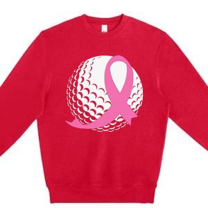 Breast Cancer Awareness Golf Ball Pink Ribbon Premium Crewneck Sweatshirt