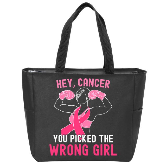 Breast Cancer Awareness Hey Cancer You Picked The Wrong Girl Zip Tote Bag