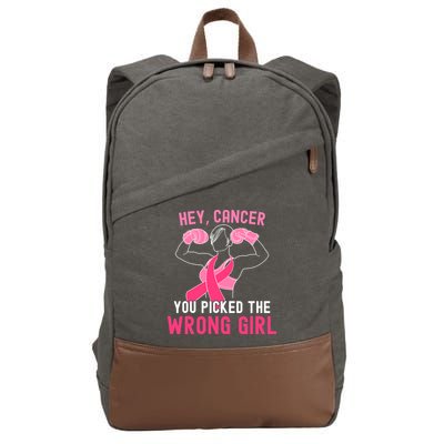 Breast Cancer Awareness Hey Cancer You Picked The Wrong Girl Cotton Canvas Backpack