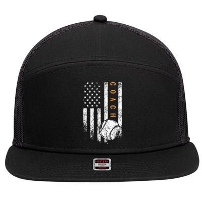 Baseball Coach American Flag Baseball Trainer Coaching 7 Panel Mesh Trucker Snapback Hat