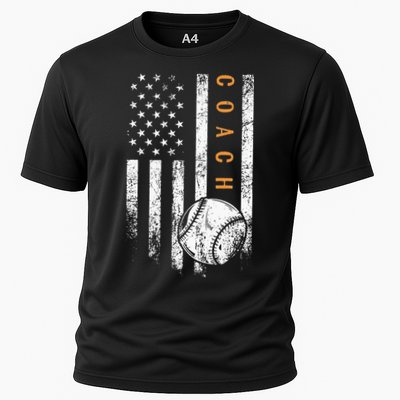 Baseball Coach American Flag Baseball Trainer Coaching Cooling Performance Crew T-Shirt