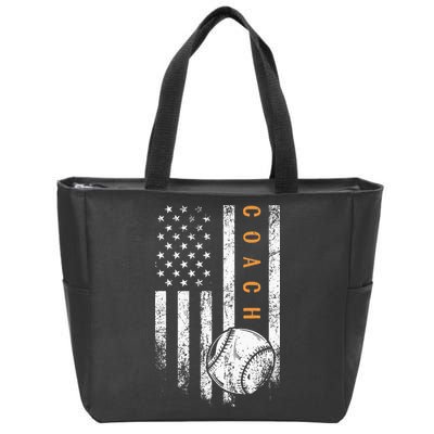 Baseball Coach American Flag Baseball Trainer Coaching Zip Tote Bag