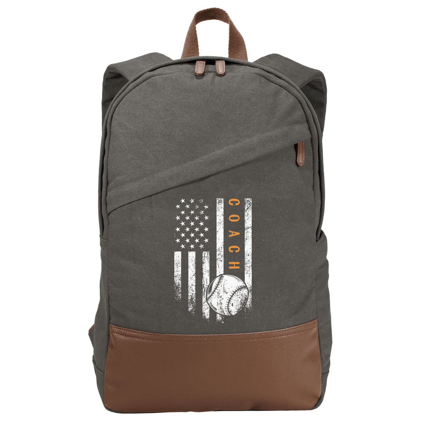 Baseball Coach American Flag Baseball Trainer Coaching Cotton Canvas Backpack
