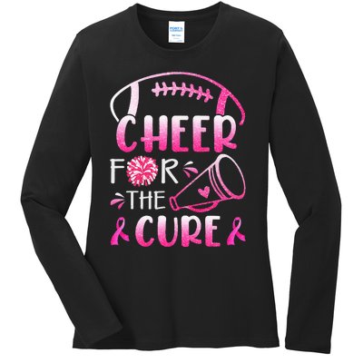 Breast Cancer Awareness Cheer For The Cure Ladies Long Sleeve Shirt