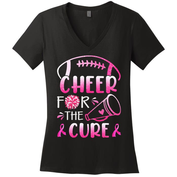 Breast Cancer Awareness Cheer For The Cure Women's V-Neck T-Shirt