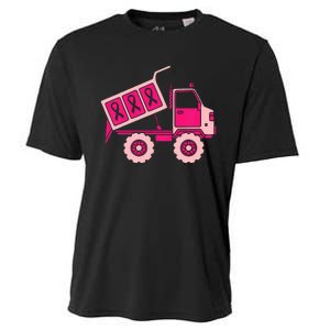 Breast Cancer Awareness with a Pink Ribbon Dump Truck Cooling Performance Crew T-Shirt