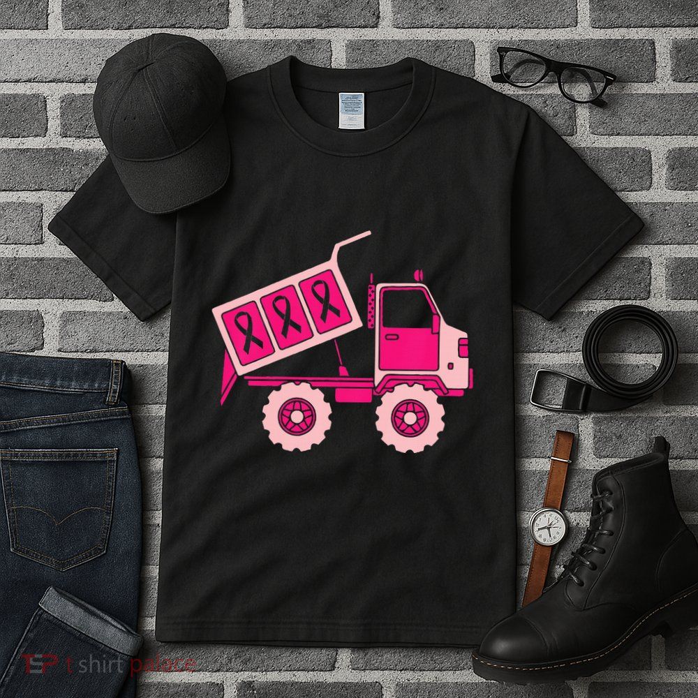 Breast Cancer Awareness with a Pink Ribbon Dump Truck Tall T-Shirt
