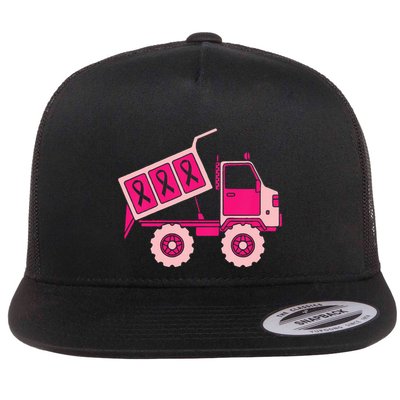Breast Cancer Awareness with a Pink Ribbon Dump Truck Flatbill Hat