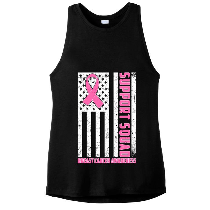 Breast Cancer Awareness Support Squad Distressed USA Flag Ladies PosiCharge Tri-Blend Wicking Tank
