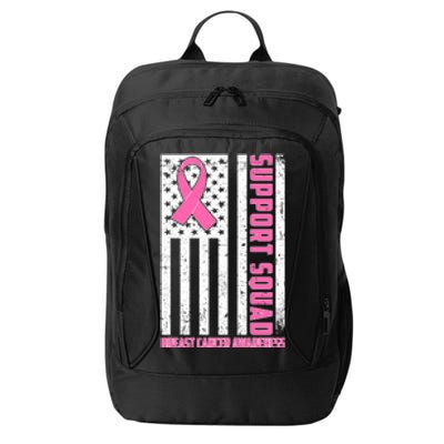 Breast Cancer Awareness Support Squad Distressed USA Flag City Backpack