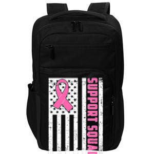 Breast Cancer Awareness Support Squad Distressed USA Flag Impact Tech Backpack