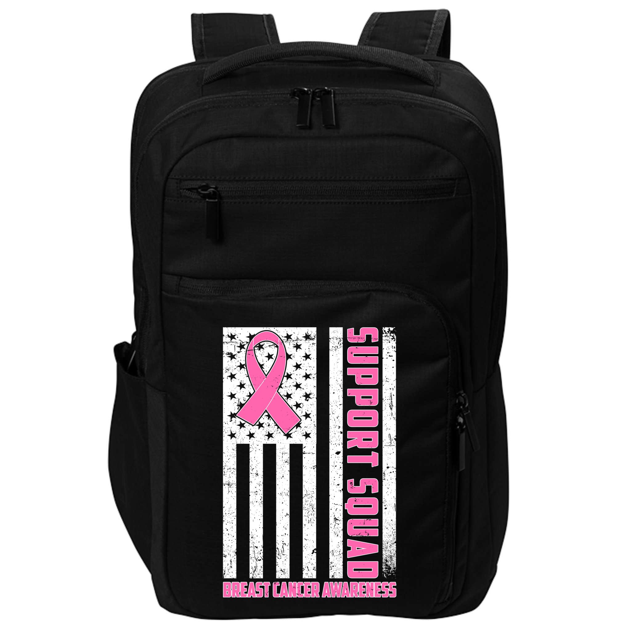 Breast Cancer Awareness Support Squad Distressed USA Flag Impact Tech Backpack