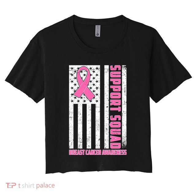 Breast Cancer Awareness Support Squad Distressed USA Flag Crop Top